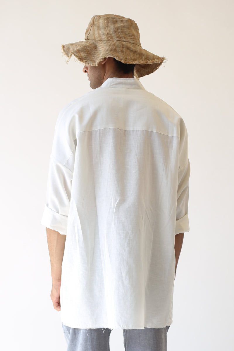 White Linen Mandarin Shirt